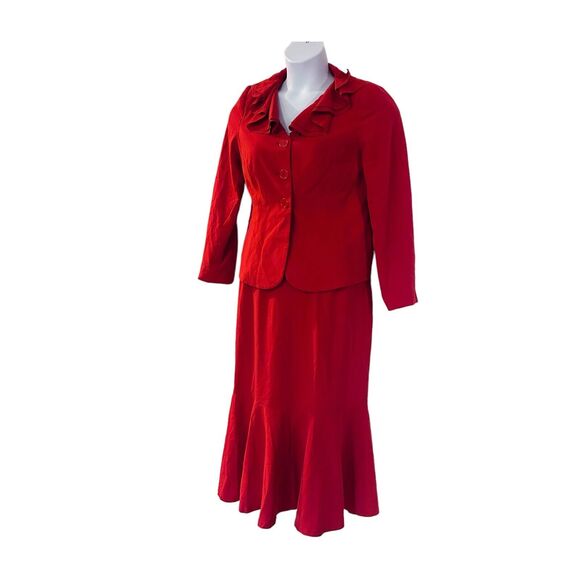 Monroe & Main Ruffle Collar Trumpet Skirt Set Office Cocktail Brunch Church Suit - Picture 2 of 16